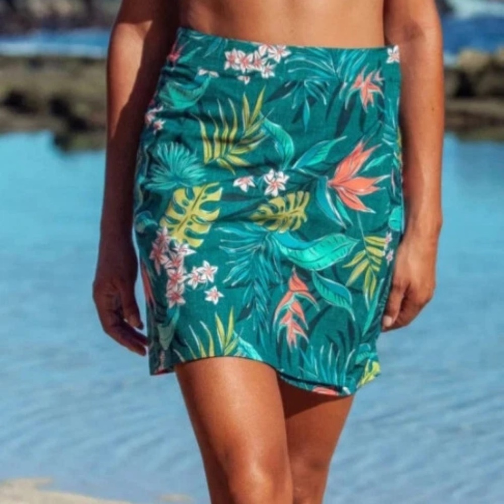 Rip Skirt Hawaii Vintage Bali Jungle Wrap Mini Skirt Green Tropical Sz Large